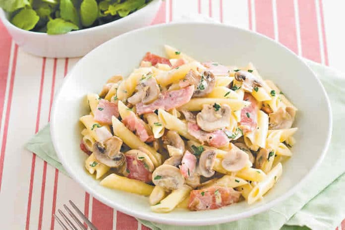 Pâtes au jambon et champignons