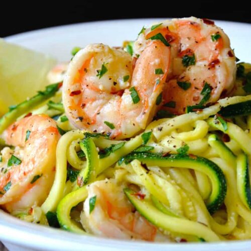Spaghettis aux crevettes et courgettes Weight Watchers
