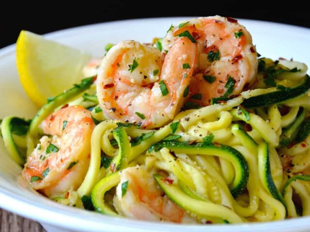 Spaghettis aux crevettes et courgettes Weight Watchers