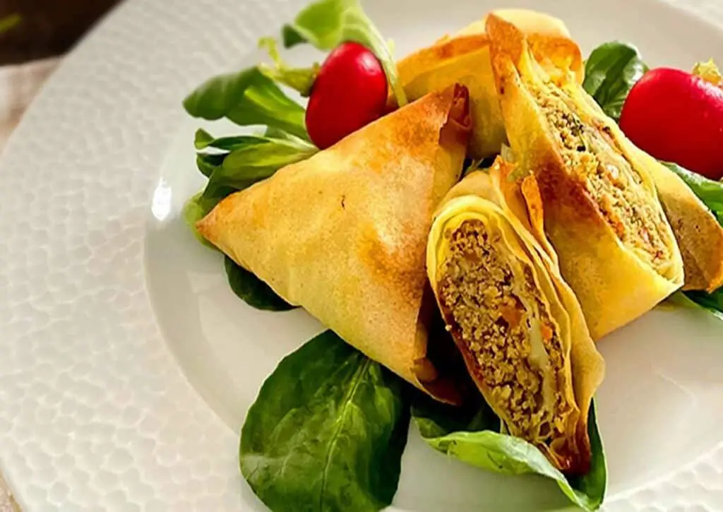 Samoussas au boeuf et coriandre épices et raisins secs au Thermomix
