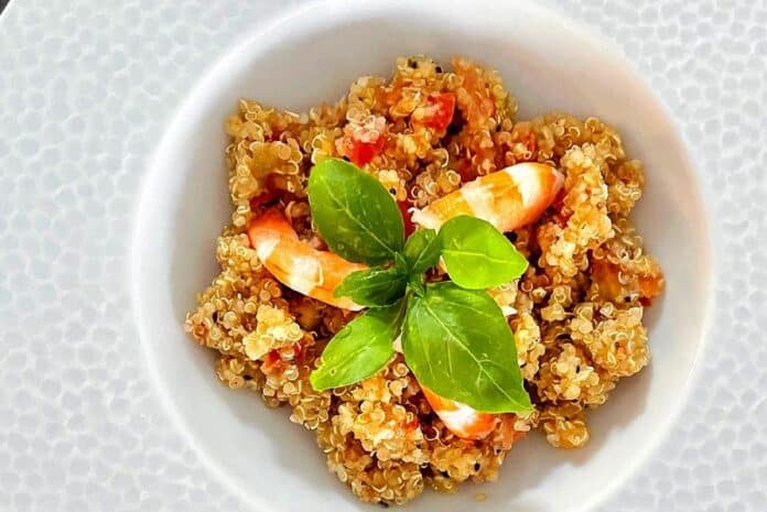 Taboulé de quinoa aux gambas et kiwis au Thermomix