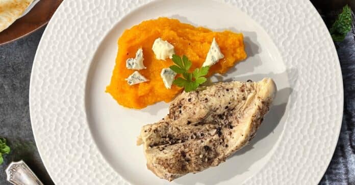 Poulet aux épices purée de butternut au gorgonzola au Thermomix : Saveurs Raffinées