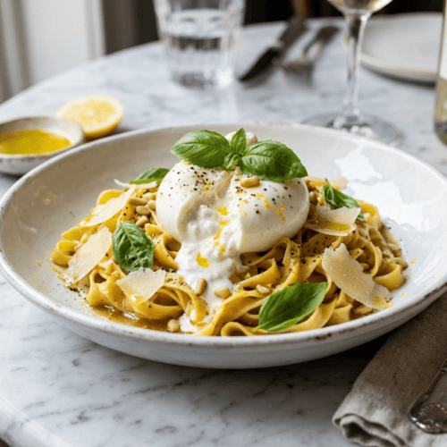 Pates au Citron Burrata et Beurre Noisette au Thermomix