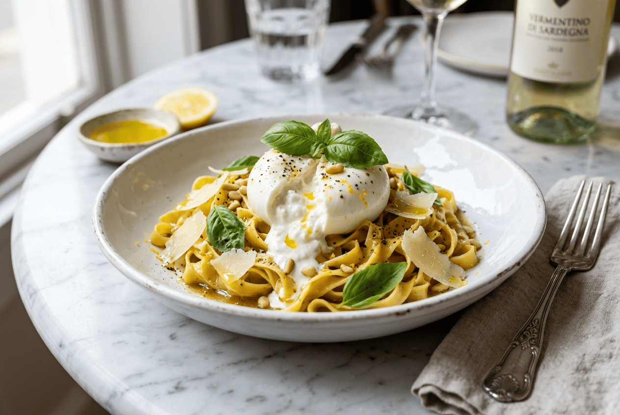 Pates au Citron Burrata et Beurre Noisette au Thermomix