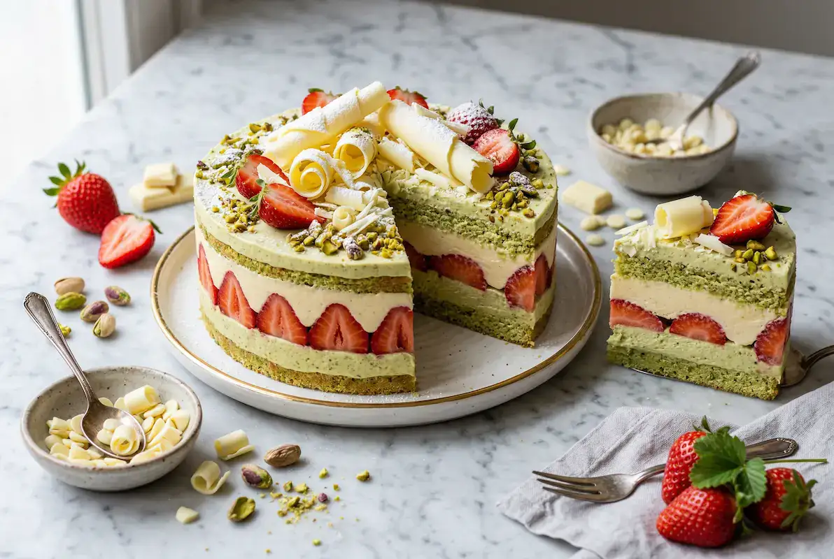Fraisier pistache chocolat blanc Thermomix