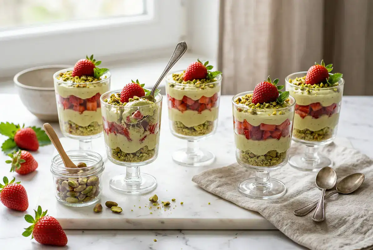 Verrines fraisier pistache Thermomix