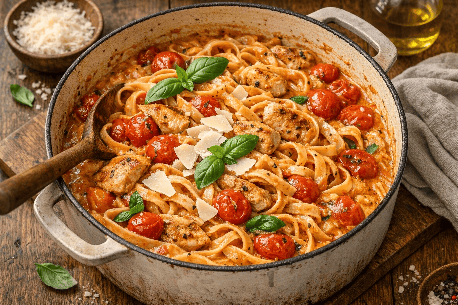 One Pot Pasta Poulet Tomates au Thermomix : Recette Crémeuse